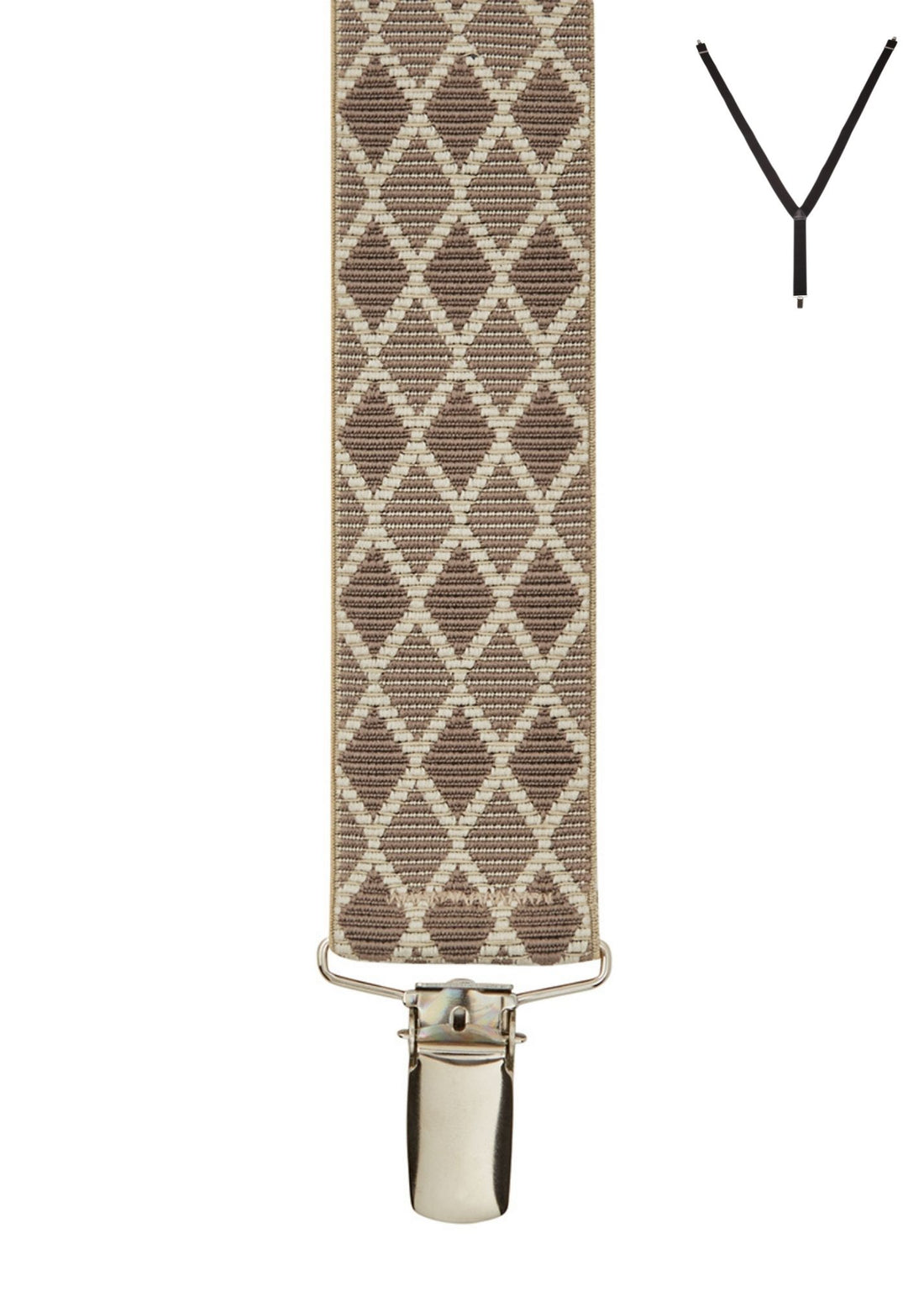 BRACES. Y-Back with Nickel Clips. Harlequin Print. Beige. 35mm width.-Braces-PEROZ Accessories