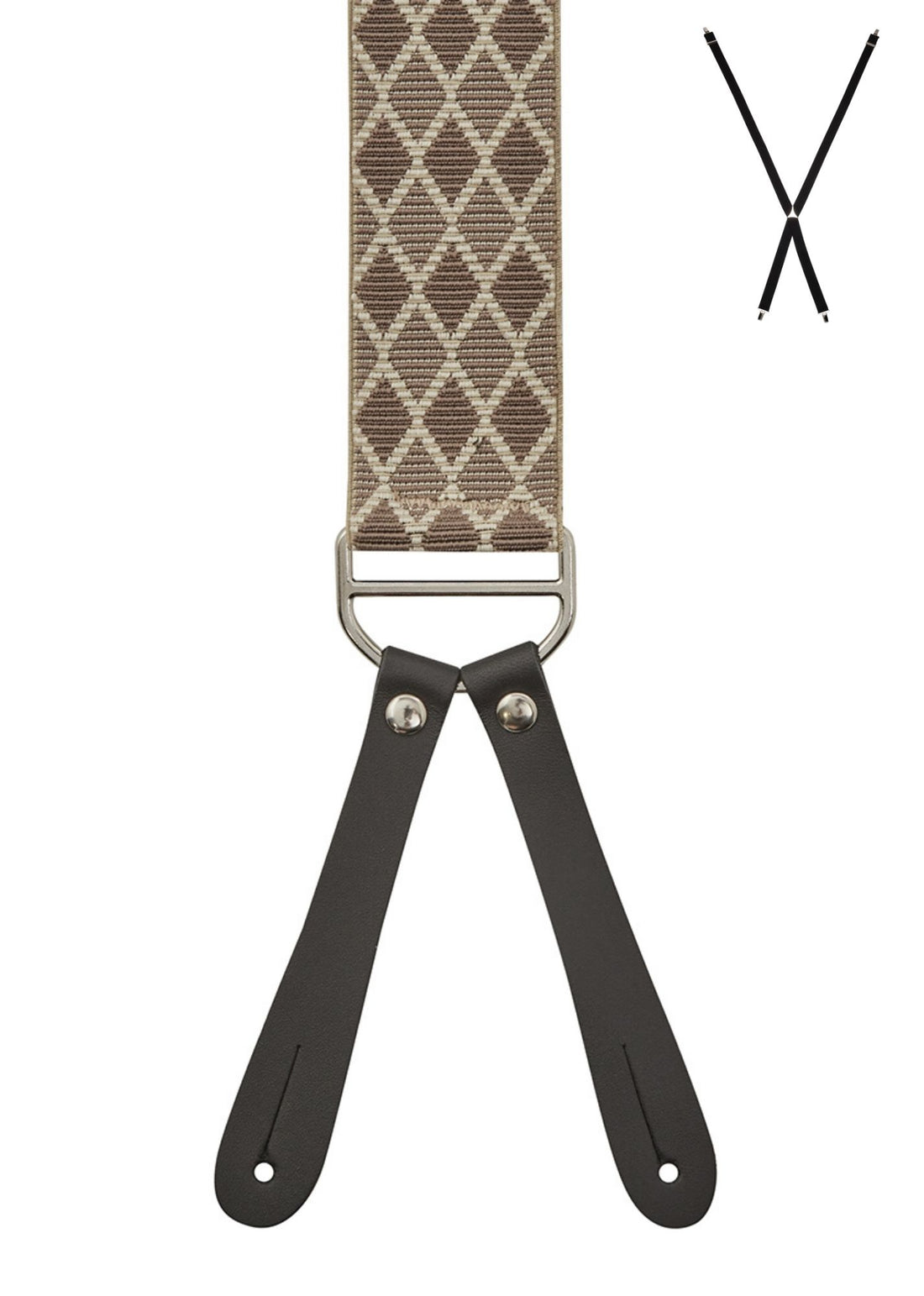 BRACES. X-Back with Leather Ends. Harlequin Print. Beige. 35mm width.-Braces-PEROZ Accessories