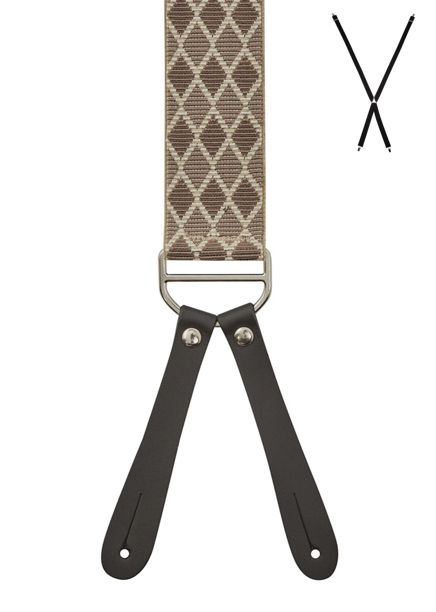 BRACES. X-Back with Leather Ends. Harlequin Print. Beige. 35mm width.-Braces-PEROZ Accessories