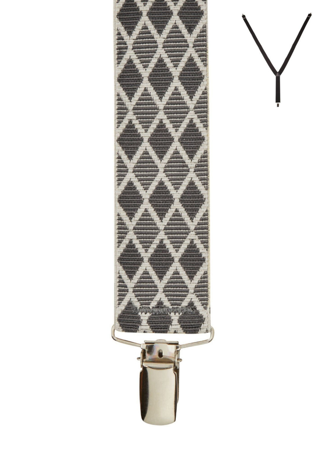BRACES. Y-Back with Nickel Clips. Harlequin Print. Grey. 35mm width.-Braces-PEROZ Accessories