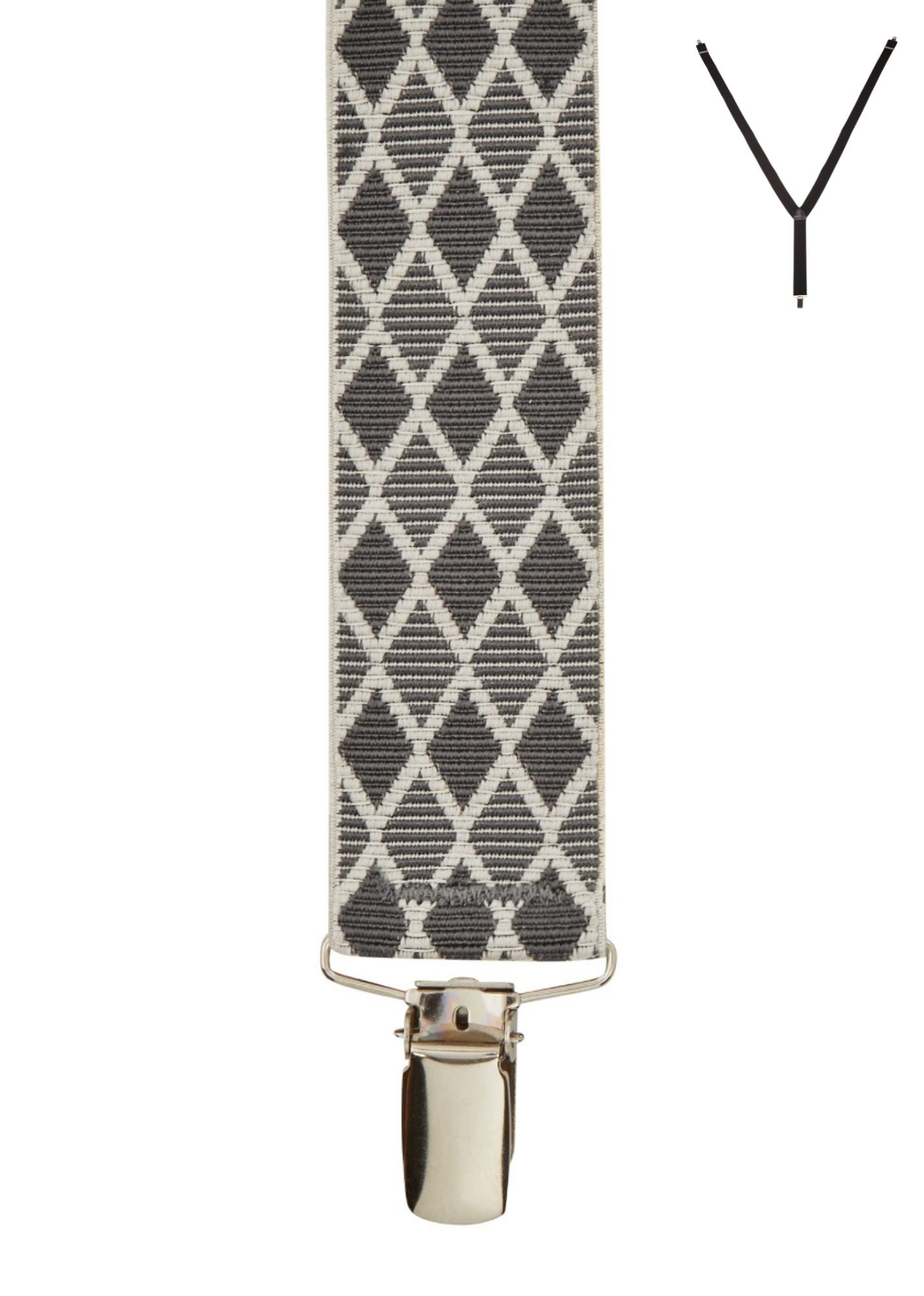 BRACES. Y-Back with Nickel Clips. Harlequin Print. Grey. 35mm width.-Braces-PEROZ Accessories