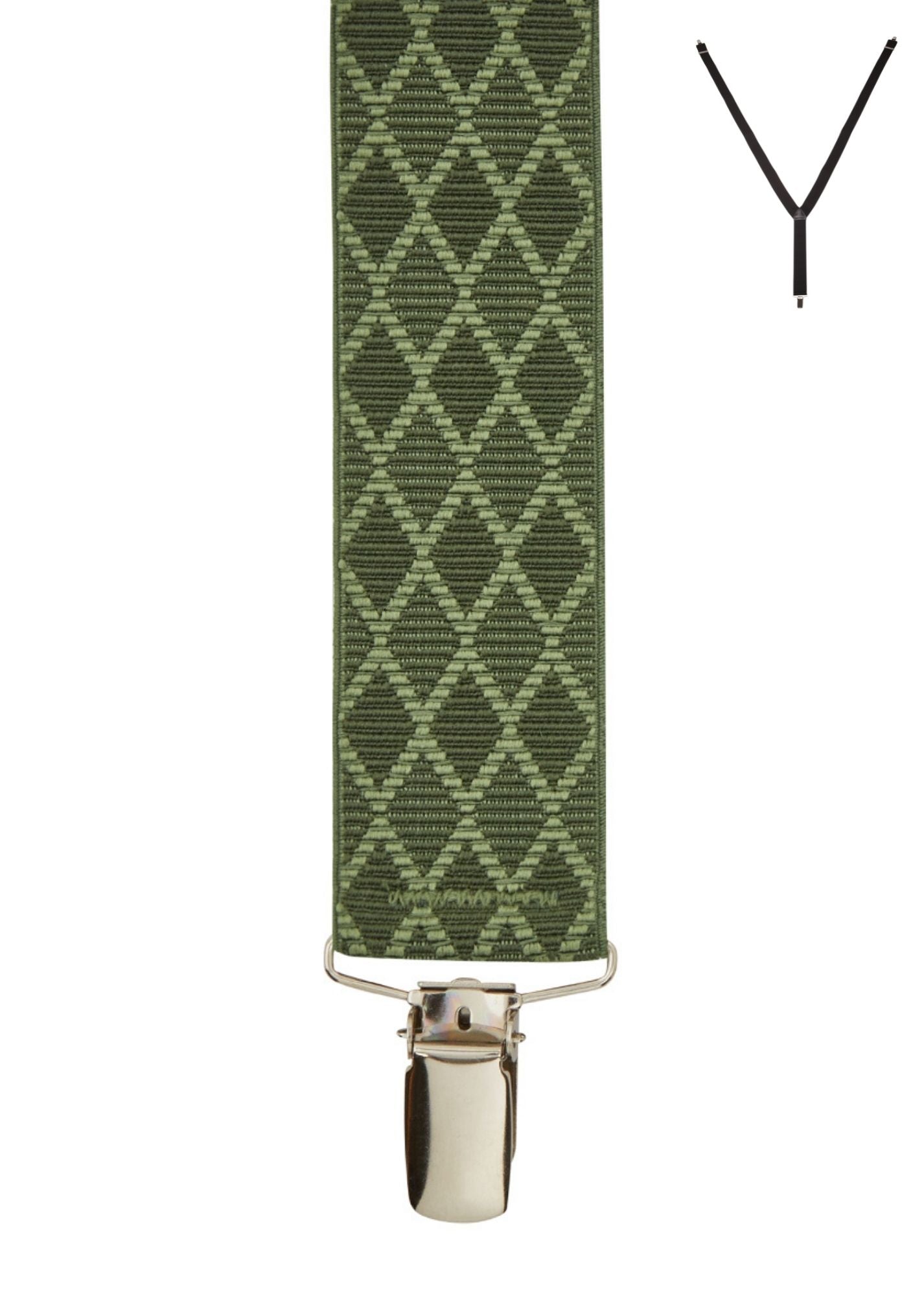 BRACES. Y-Back with Nickel Clips. Harlequin Print. Green. 35mm width.-Braces-PEROZ Accessories