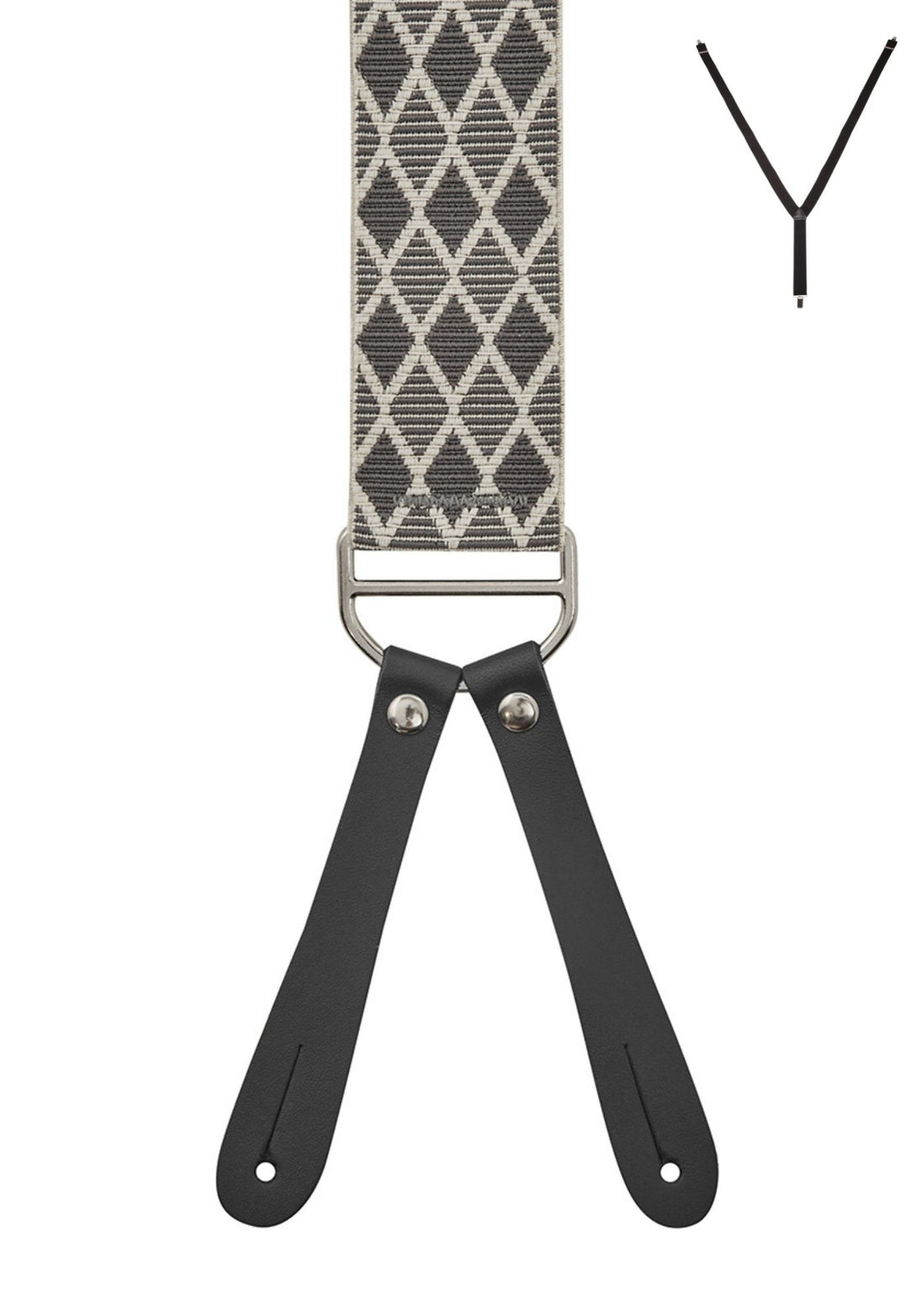 BRACES. Y-Back with Leather Ends. Harlequin Print. Grey. 35mm width.-Braces-PEROZ Accessories