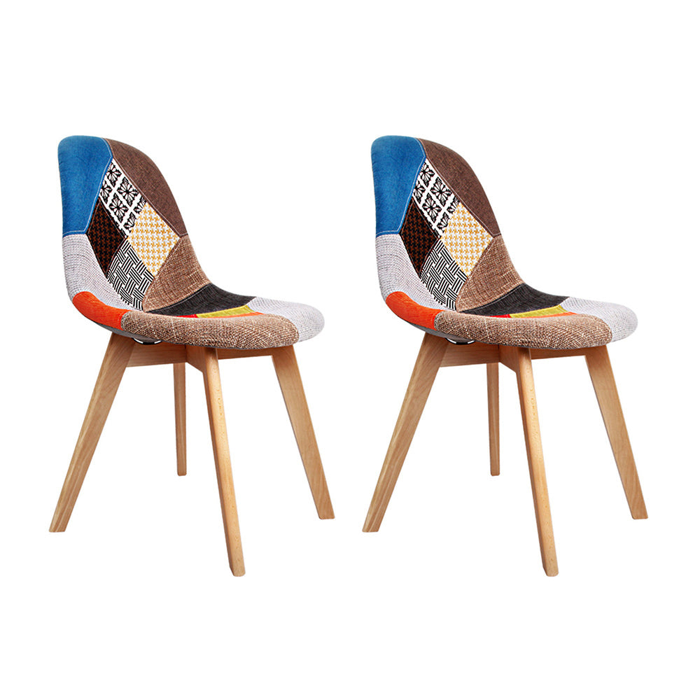 Artiss Set of 2 Retro Beech Fabric Dining Chair - Multi Colour-Furniture &gt; Dining - Peroz Australia - Image - 2