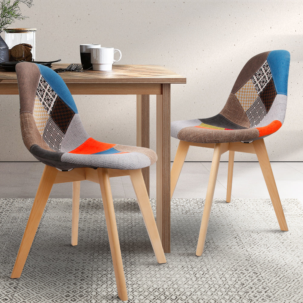 Artiss Set of 2 Retro Beech Fabric Dining Chair - Multi Colour-Furniture &gt; Dining - Peroz Australia - Image - 1