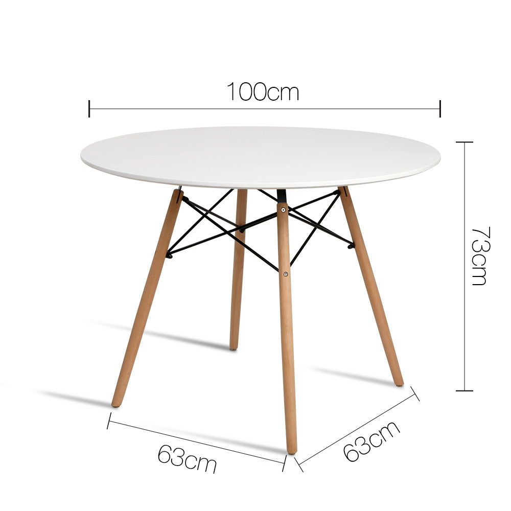 Artiss Dining Table 4 Seater Round Replica DSW Eiffel Kitchen Timber White-Furniture &gt; Dining - Peroz Australia - Image - 2