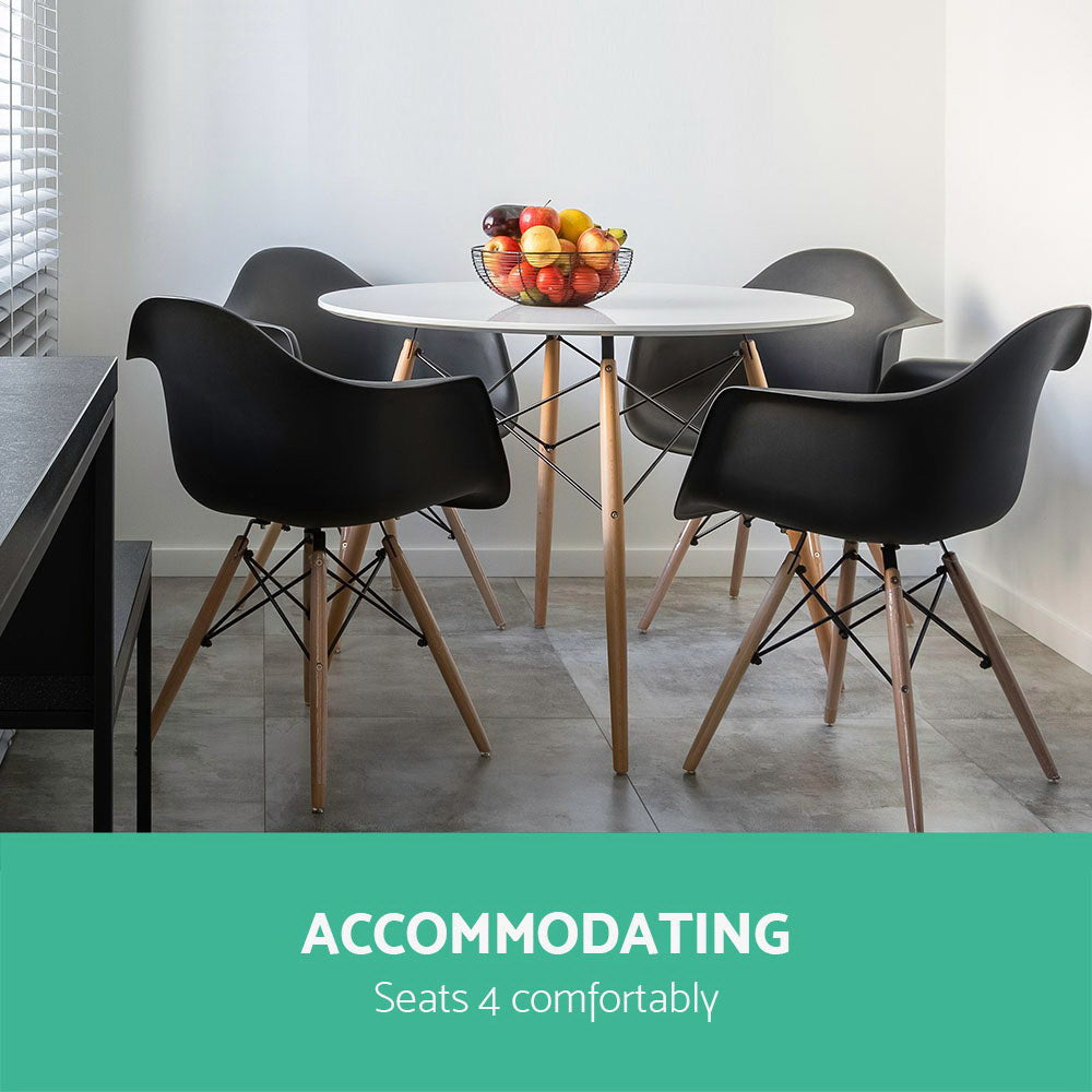 Artiss Dining Table 4 Seater Round Replica DSW Eiffel Kitchen Timber White-Furniture &gt; Dining - Peroz Australia - Image - 4