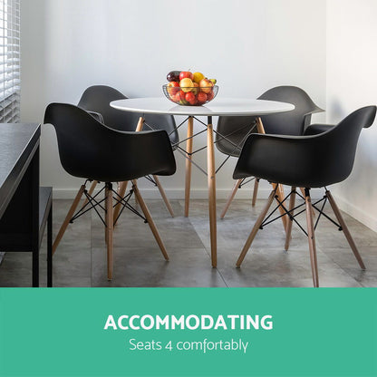 Artiss Dining Table 4 Seater Round Replica DSW Eiffel Kitchen Timber White-Furniture &gt; Dining - Peroz Australia - Image - 4