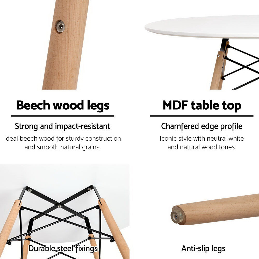 Artiss Dining Table 4 Seater Round Replica DSW Eiffel Kitchen Timber White-Furniture &gt; Dining - Peroz Australia - Image - 5