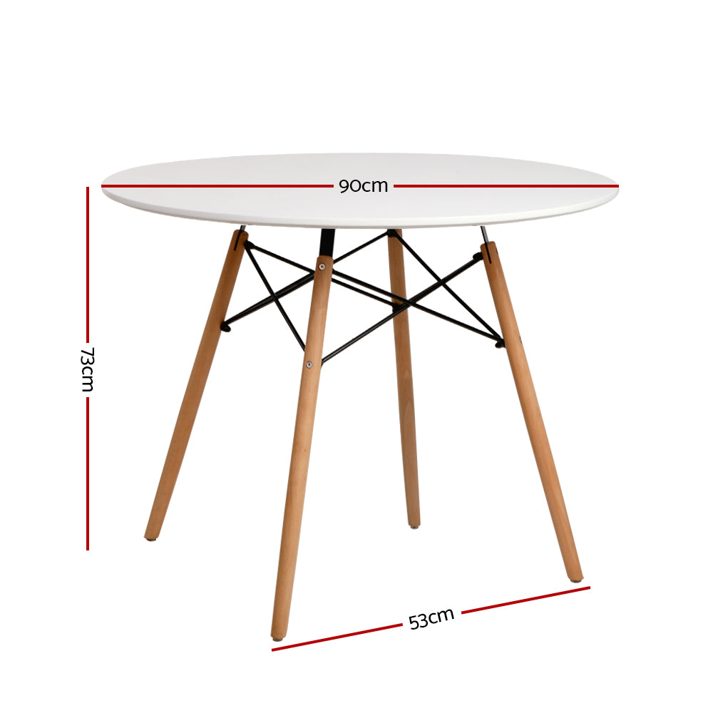Artiss Dining Table Round 4 Seater Replica Tables Cafe Timber White 90cm-Furniture &gt; Dining - Peroz Australia - Image - 2