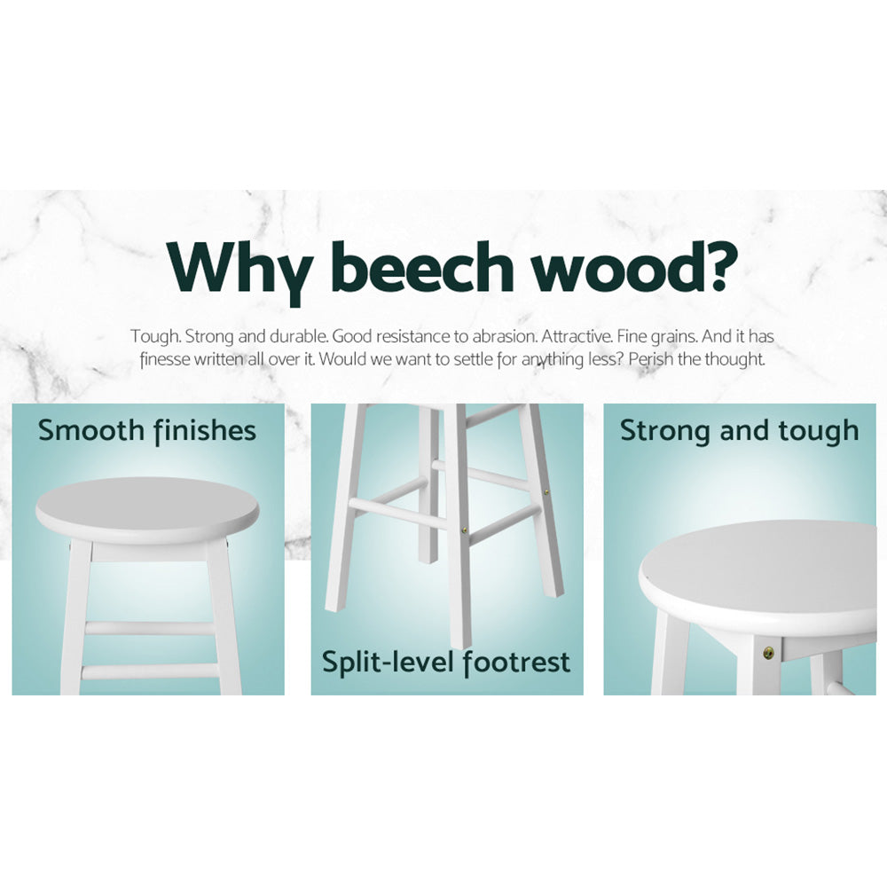 Artiss Set of 2 Beech Wood Backless Bar Stools - White-Bar Stools-PEROZ Accessories