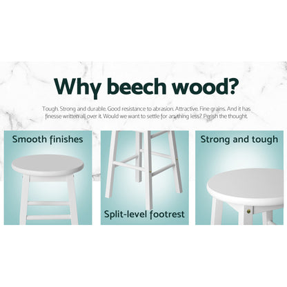 Artiss Set of 2 Beech Wood Backless Bar Stools - White-Bar Stools-PEROZ Accessories