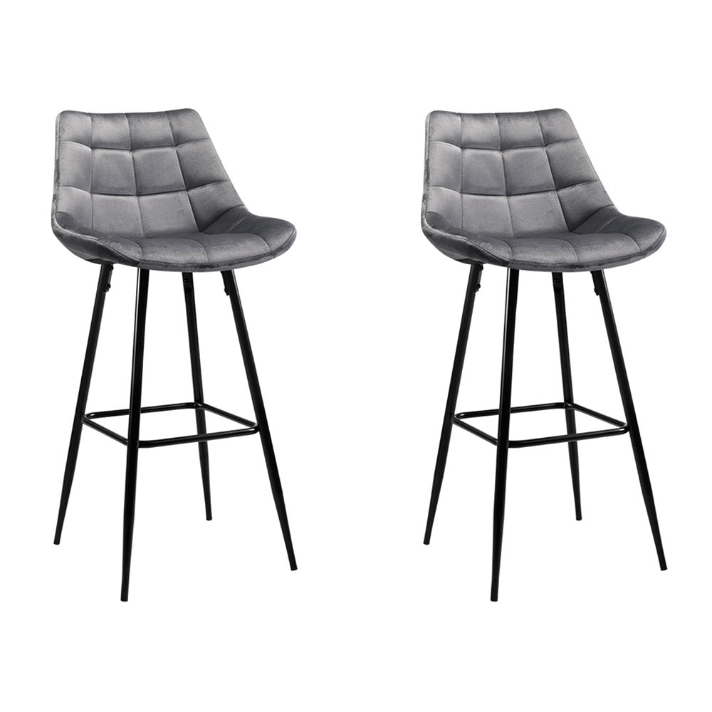 Artiss Set of 2 Velvet Bar Stools - Grey-Furniture > Bar Stools & Chairs - Peroz Australia - Image - 1