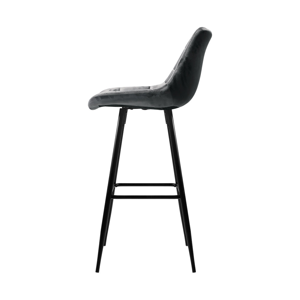 Artiss Set of 2 Velvet Bar Stools - Grey-Furniture &gt; Bar Stools &amp; Chairs - Peroz Australia - Image - 4