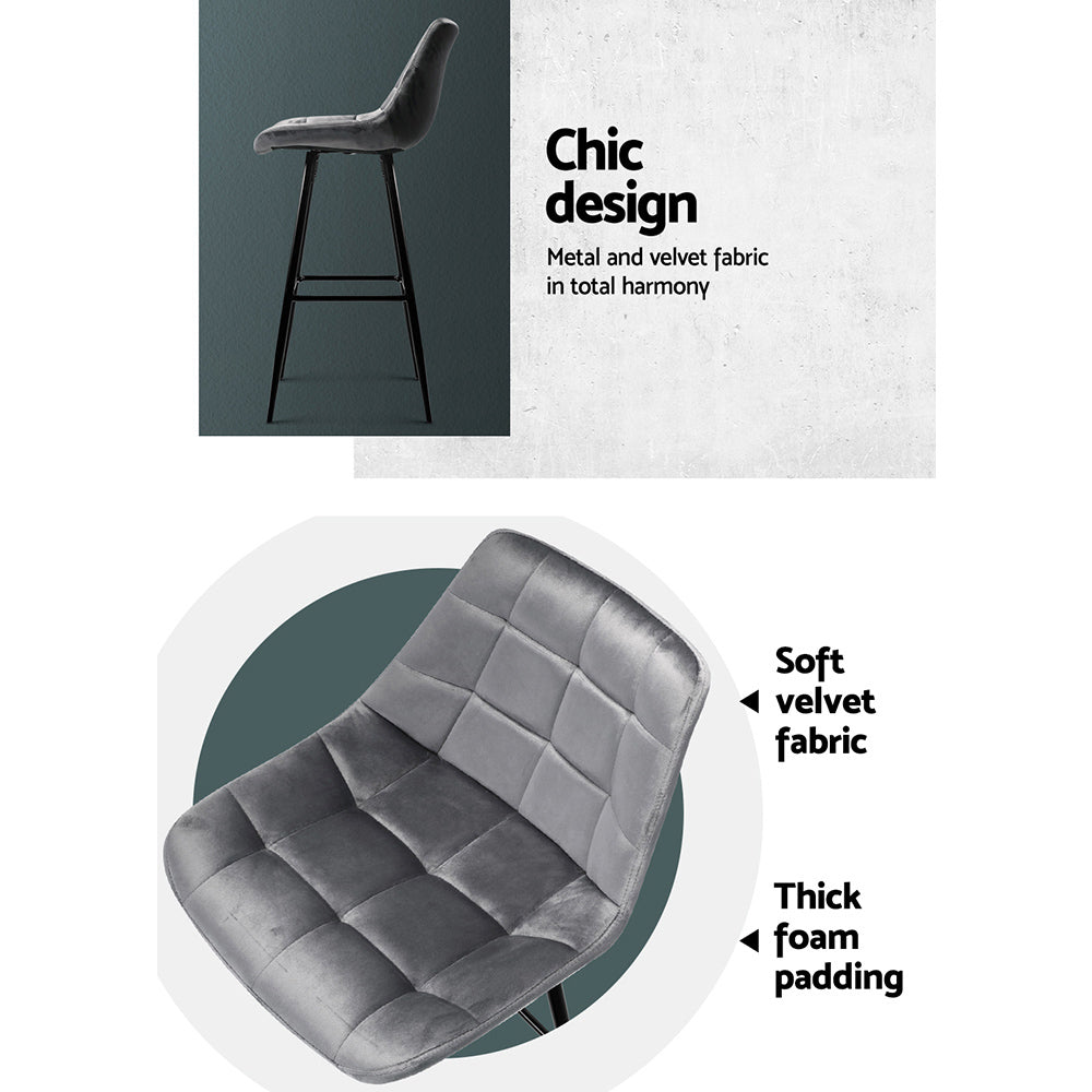 Artiss Set of 2 Velvet Bar Stools - Grey-Furniture &gt; Bar Stools &amp; Chairs - Peroz Australia - Image - 6