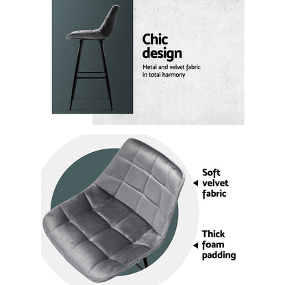 Artiss Set of 2 Velvet Bar Stools - Grey-Furniture &gt; Bar Stools &amp; Chairs - Peroz Australia - Image - 6