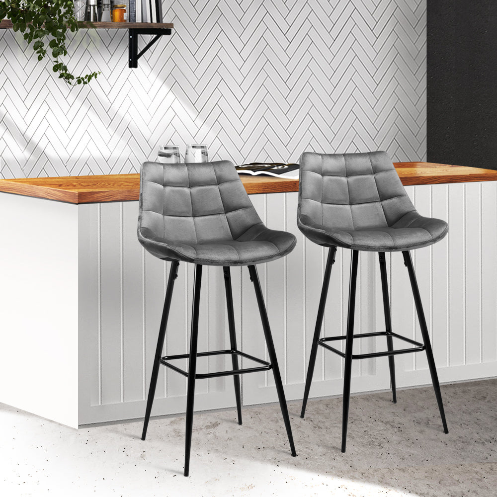 Artiss Set of 2 Velvet Bar Stools - Grey-Furniture > Bar Stools & Chairs - Peroz Australia - Image - 8