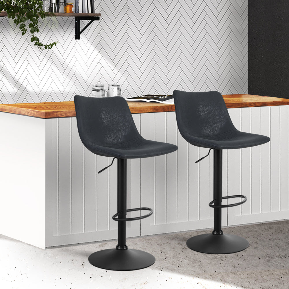 Artiss Set of 2 Bar Stools Gas Lift- Black-Furniture &gt; Bar Stools &amp; Chairs-PEROZ Accessories