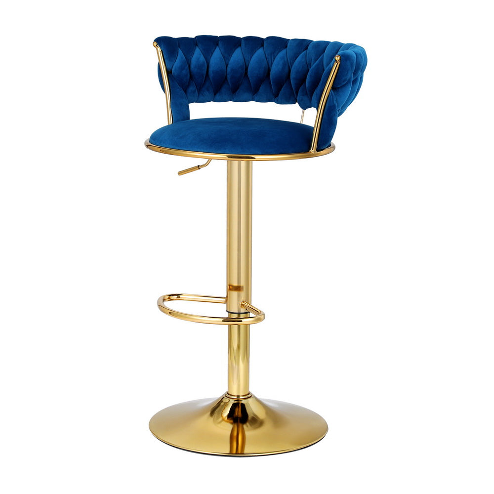 Artiss Bar Stools Gas Lift Velvet Woven Backrest Navy-Furniture &gt; Bar Stools &amp; Chairs-PEROZ Accessories