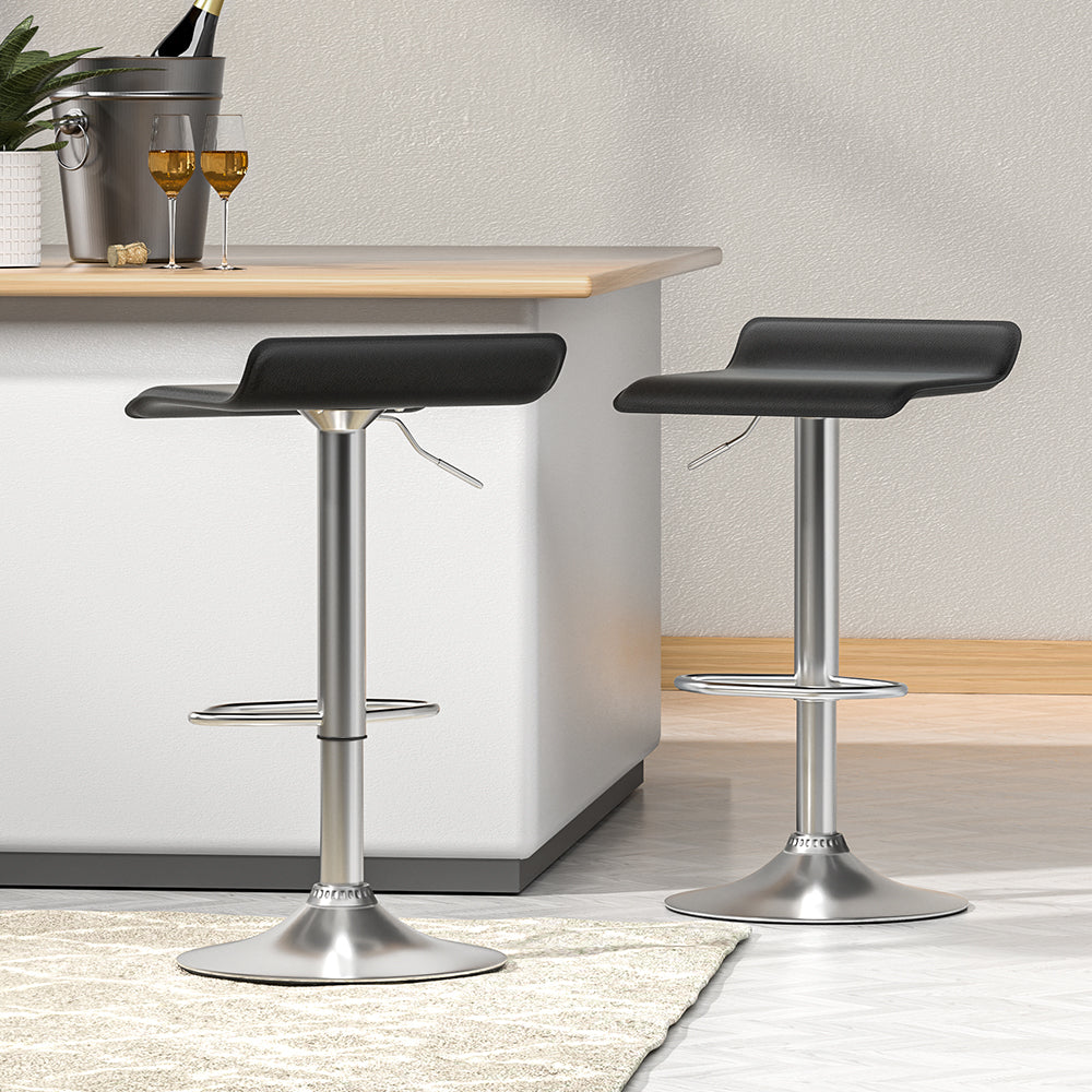 Artiss Bar Stools Kitchen Stool Chairs Dining Gas Lift PU Leather Black x2-Furniture &gt; Bar Stools &amp; Chairs-PEROZ Accessories
