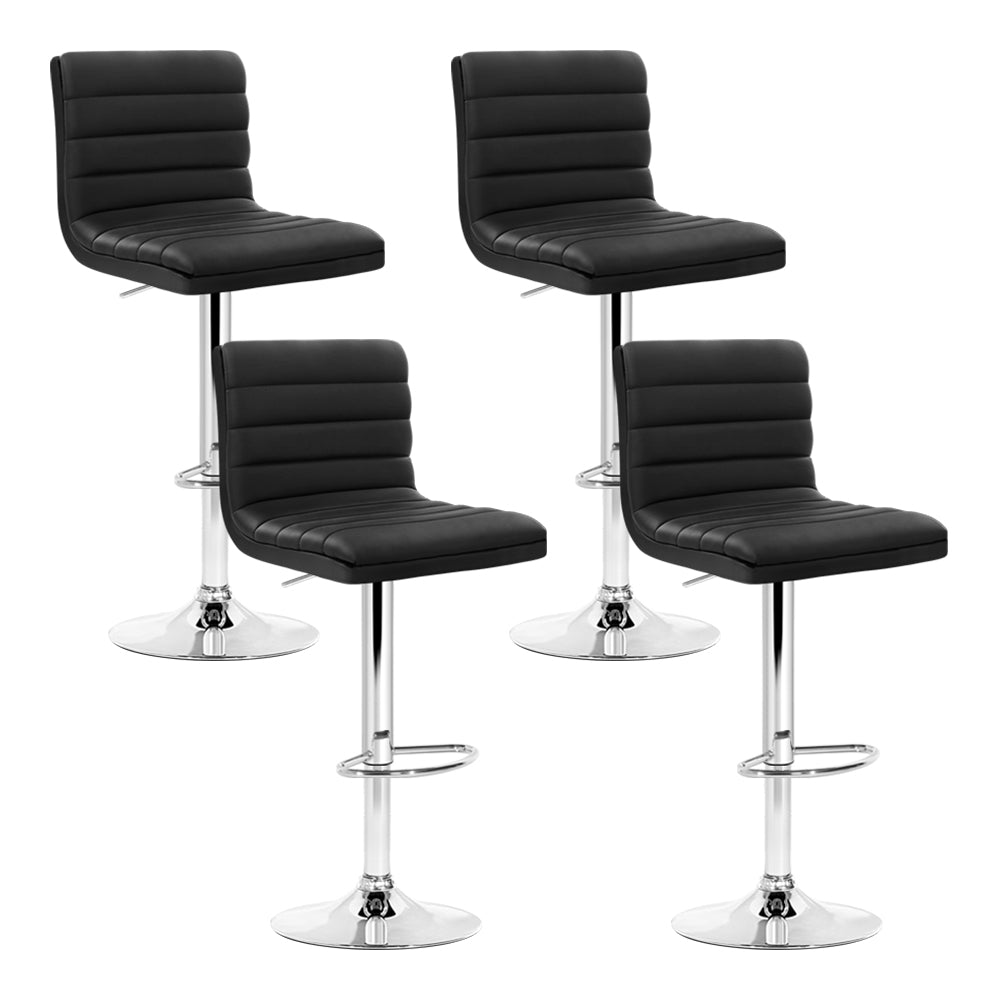 Artiss Set of 4 PU Leather Lined Pattern Bar Stools- Black and Chrome-Furniture &gt; Bar Stools &amp; Chairs - Peroz Australia - Image - 1