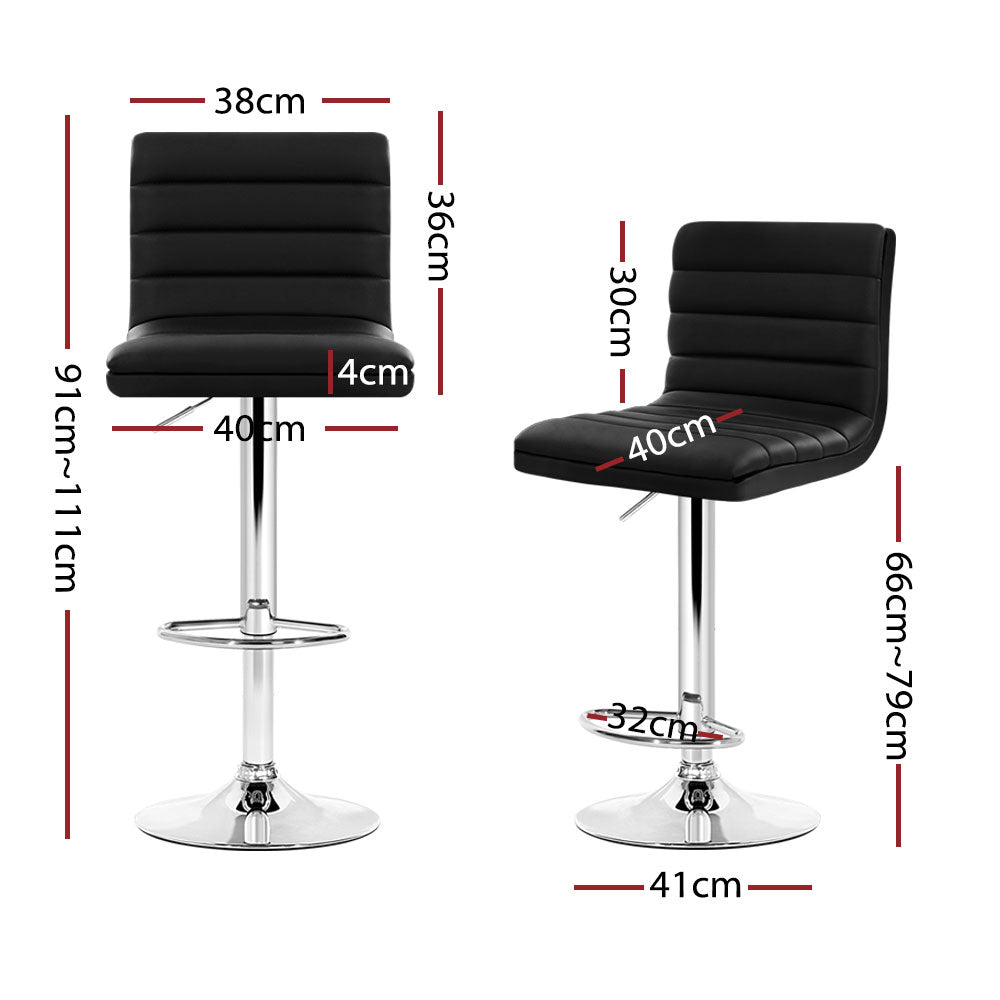 Artiss Set of 4 PU Leather Lined Pattern Bar Stools- Black and Chrome-Furniture &gt; Bar Stools &amp; Chairs - Peroz Australia - Image - 2
