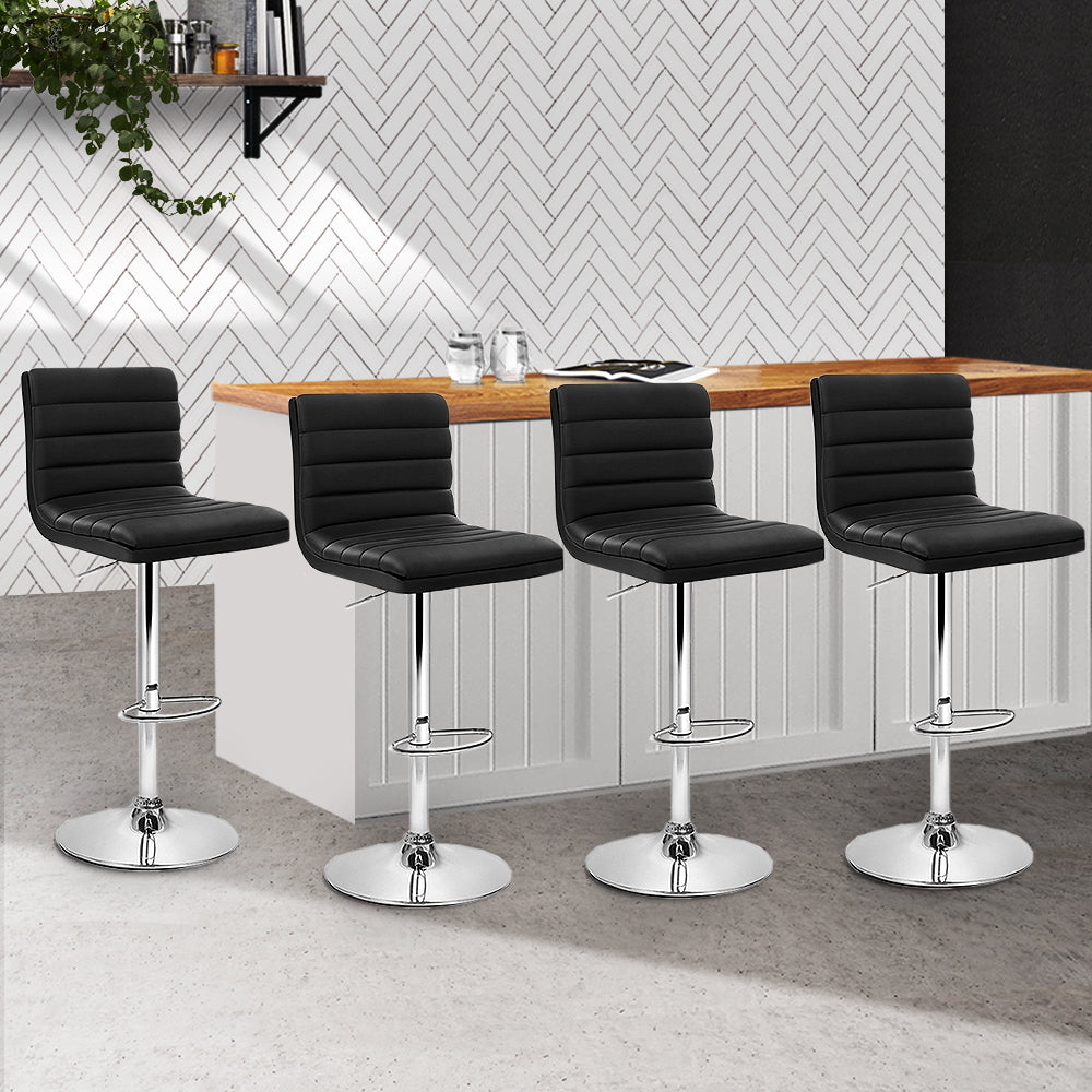 Artiss Set of 4 PU Leather Lined Pattern Bar Stools- Black and Chrome-Furniture &gt; Bar Stools &amp; Chairs - Peroz Australia - Image - 8