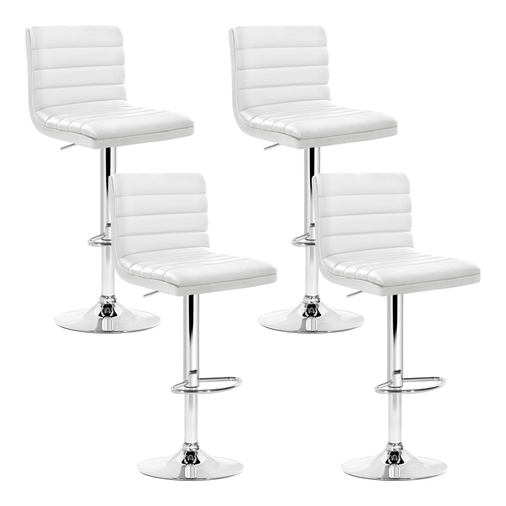 Artiss Set of 4 PU Leather Lined Pattern Bar Stools- White and Chrome-Furniture &gt; Bar Stools &amp; Chairs - Peroz Australia - Image - 1