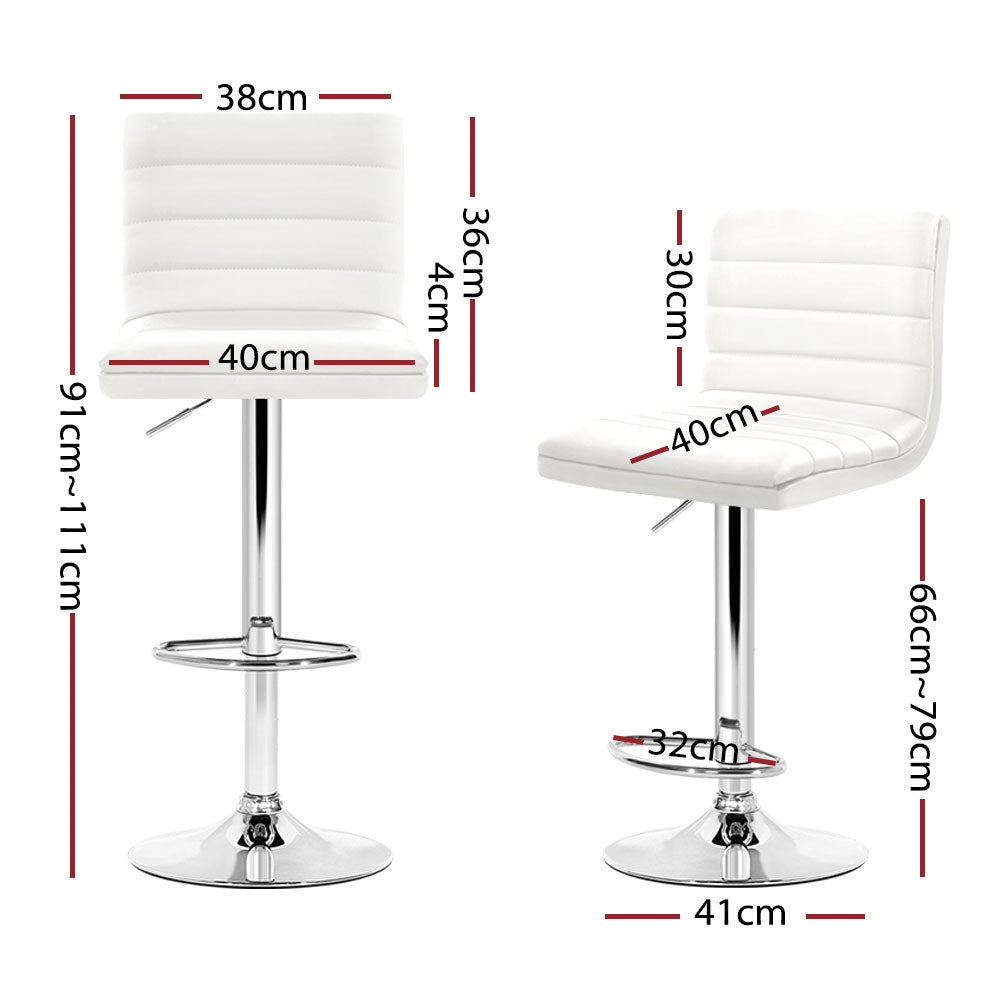 Artiss Set of 4 PU Leather Lined Pattern Bar Stools- White and Chrome-Furniture &gt; Bar Stools &amp; Chairs - Peroz Australia - Image - 2