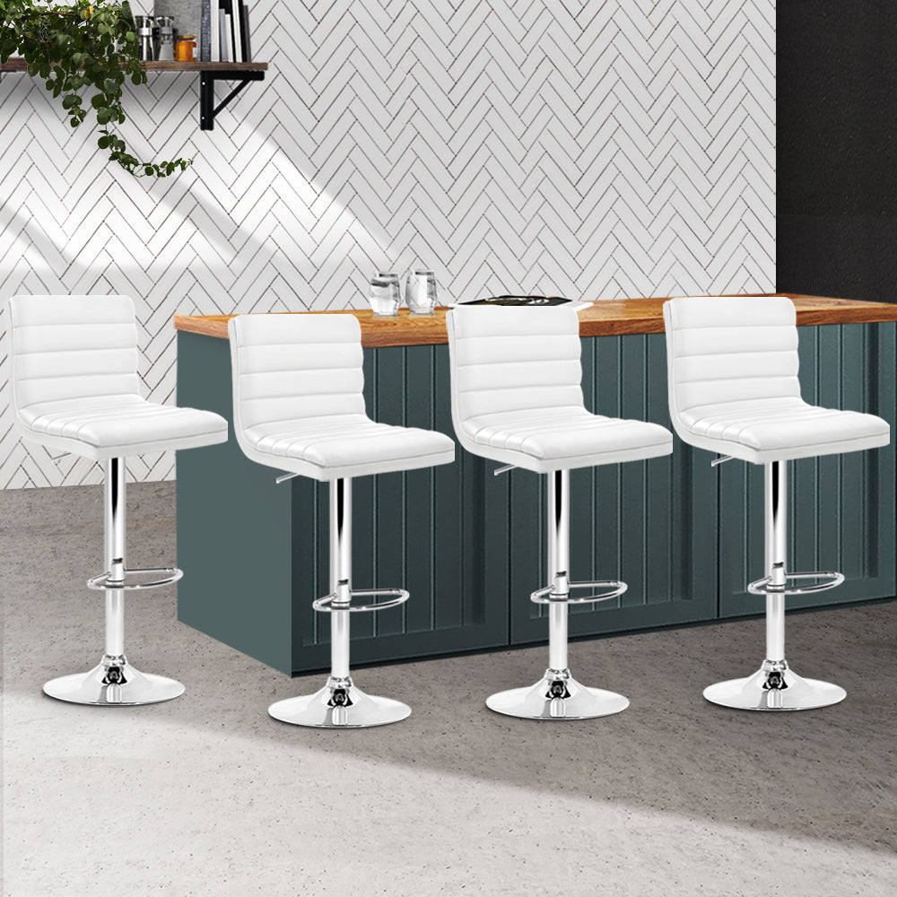Artiss Set of 4 PU Leather Lined Pattern Bar Stools- White and Chrome-Furniture &gt; Bar Stools &amp; Chairs - Peroz Australia - Image - 8