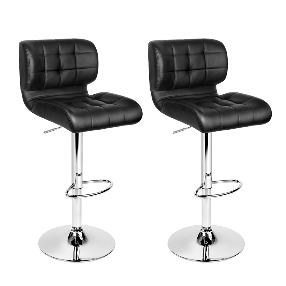 Artiss Set of 2 PU Leather Gas Lift Bar Stools - Black and Chrome-Furniture > Bar Stools & Chairs - Peroz Australia - Image - 2