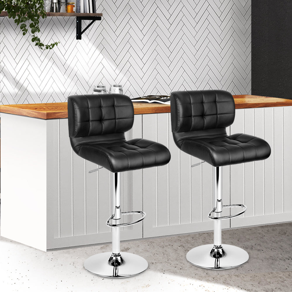 Artiss Set of 2 PU Leather Gas Lift Bar Stools - Black and Chrome-Furniture > Bar Stools & Chairs - Peroz Australia - Image - 1
