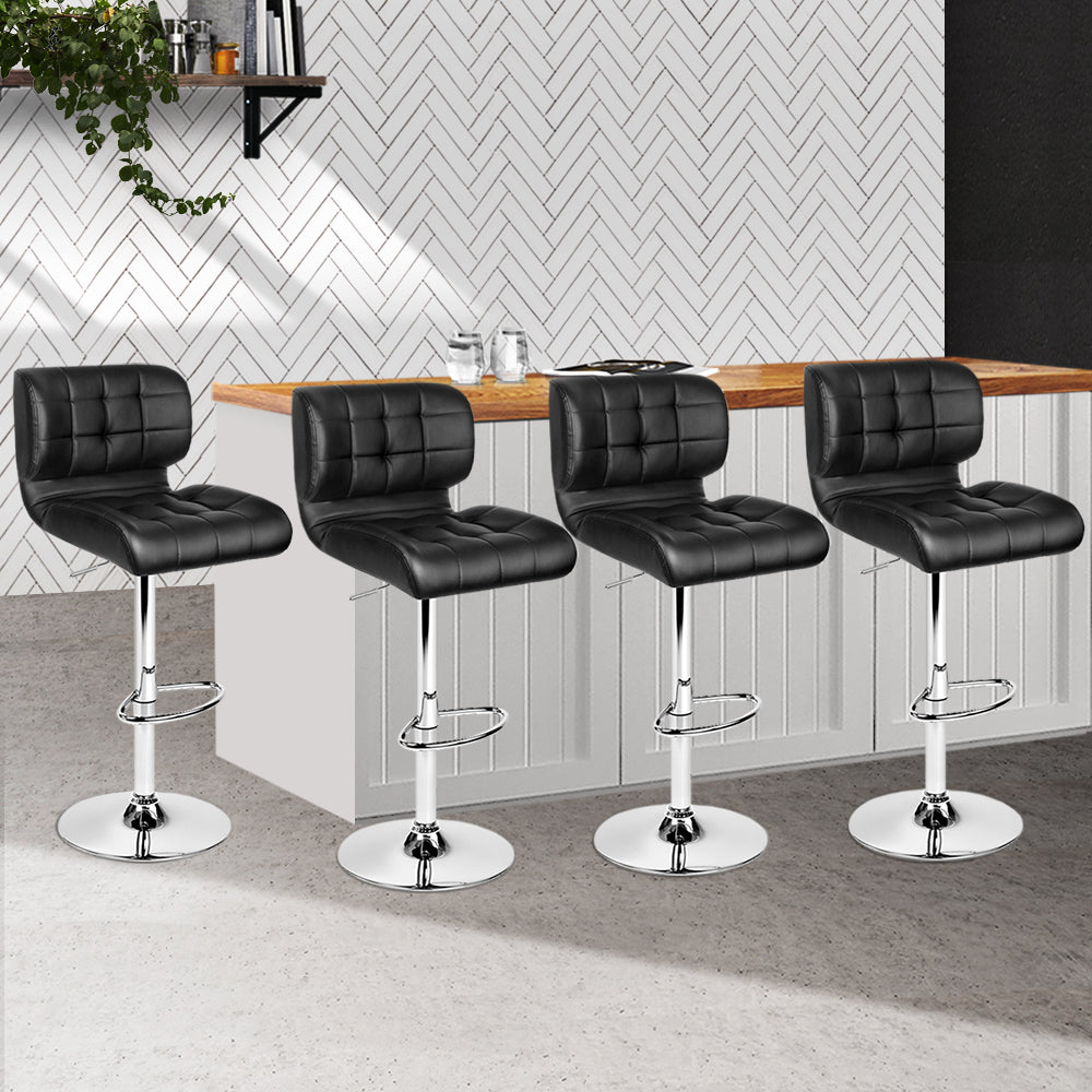 Artiss Set of 4 PU Leather Gas Lift Bar Stools - Black and Chrome-Furniture &gt; Bar Stools &amp; Chairs - Peroz Australia - Image - 8