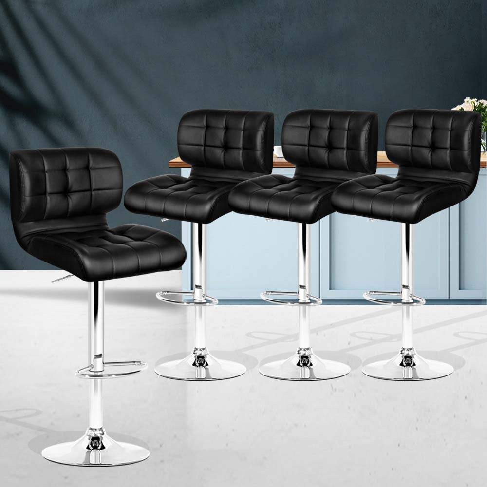Artiss Set of 4 PU Leather Gas Lift Bar Stools - Black and Chrome-Furniture &gt; Bar Stools &amp; Chairs - Peroz Australia - Image - 9