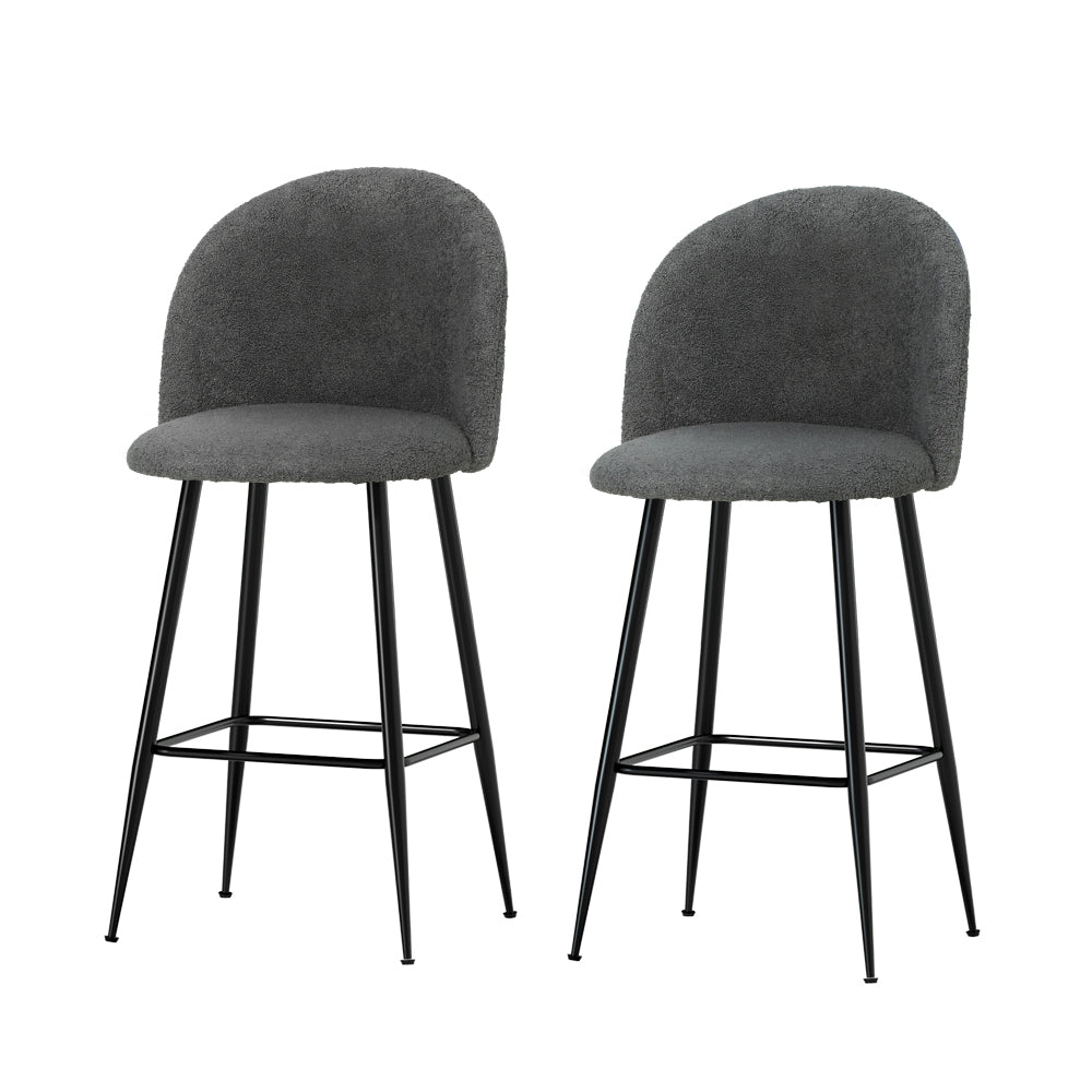 Artiss Set of 2 Bar Stools Kitchen Dining Chair Stool Chairs Sherpa Boucle Charcoal-Furniture > Bar Stools & Chairs - Peroz Australia - Image - 1