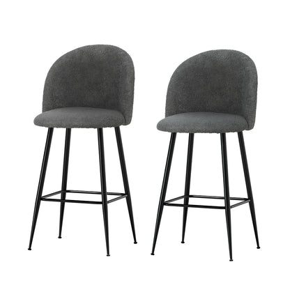 Artiss Set of 2 Bar Stools Kitchen Dining Chair Stool Chairs Sherpa Boucle Charcoal-Furniture &gt; Bar Stools &amp; Chairs - Peroz Australia - Image - 1