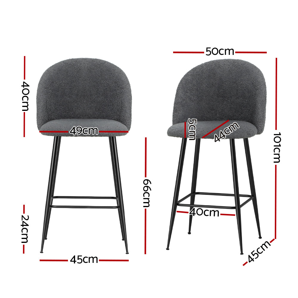 Artiss Set of 2 Bar Stools Kitchen Dining Chair Stool Chairs Sherpa Boucle Charcoal-Furniture > Bar Stools & Chairs - Peroz Australia - Image - 2