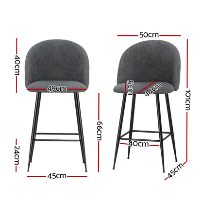 Artiss Set of 2 Bar Stools Kitchen Dining Chair Stool Chairs Sherpa Boucle Charcoal-Furniture &gt; Bar Stools &amp; Chairs - Peroz Australia - Image - 2