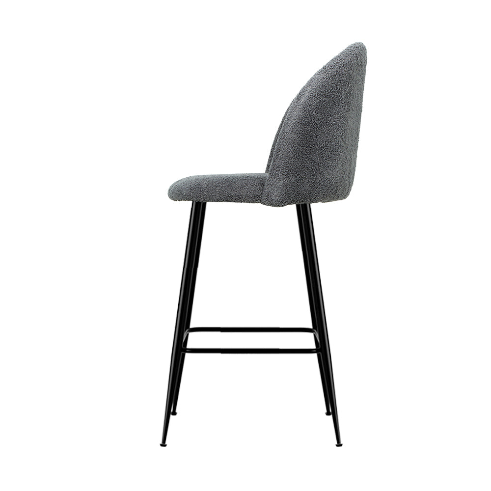 Artiss Set of 2 Bar Stools Kitchen Dining Chair Stool Chairs Sherpa Boucle Charcoal-Furniture &gt; Bar Stools &amp; Chairs - Peroz Australia - Image - 4