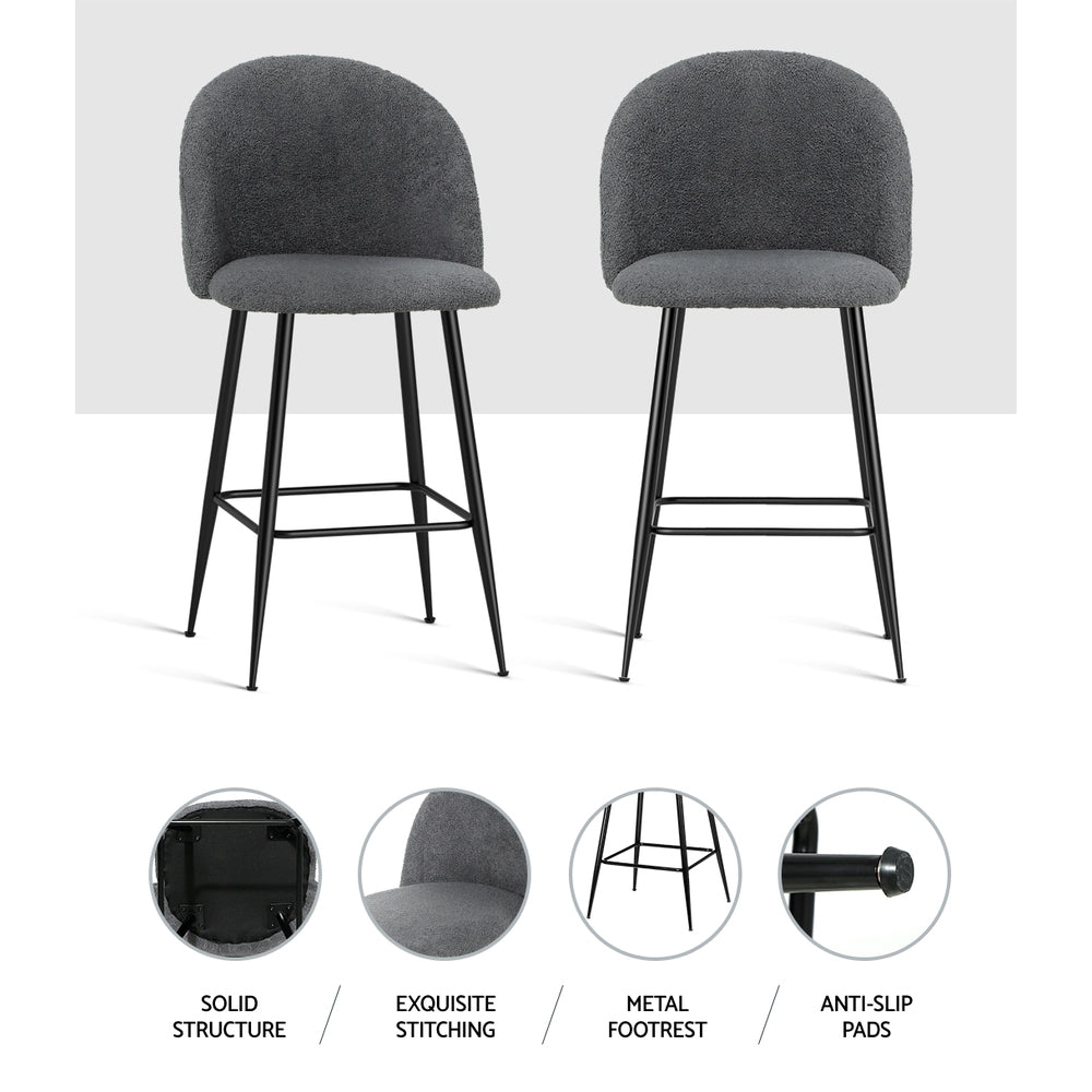 Artiss Set of 2 Bar Stools Kitchen Dining Chair Stool Chairs Sherpa Boucle Charcoal-Furniture &gt; Bar Stools &amp; Chairs - Peroz Australia - Image - 6
