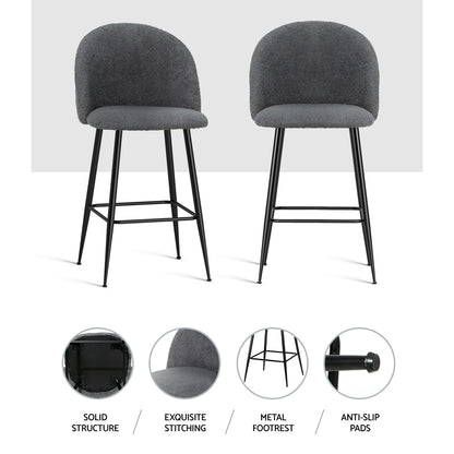 Artiss Set of 2 Bar Stools Kitchen Dining Chair Stool Chairs Sherpa Boucle Charcoal-Furniture &gt; Bar Stools &amp; Chairs - Peroz Australia - Image - 6