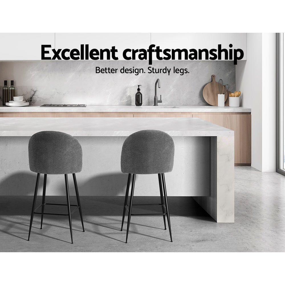 Artiss Set of 2 Bar Stools Kitchen Dining Chair Stool Chairs Sherpa Boucle Charcoal-Furniture &gt; Bar Stools &amp; Chairs - Peroz Australia - Image - 7