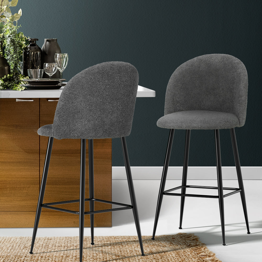 Artiss Set of 2 Bar Stools Kitchen Dining Chair Stool Chairs Sherpa Boucle Charcoal-Furniture &gt; Bar Stools &amp; Chairs - Peroz Australia - Image - 8