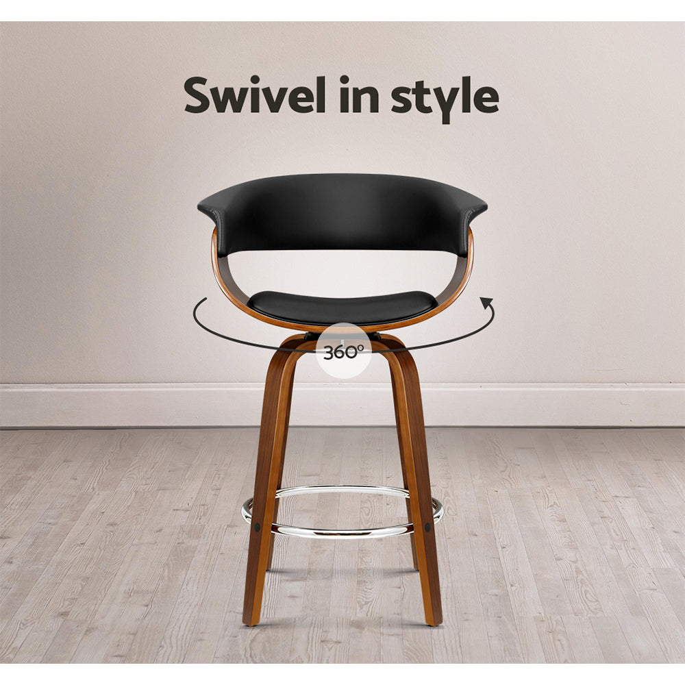 Artiss Swivel PU Leather Bar Stool - Wood and Black-Furniture &gt; Bar Stools &amp; Chairs - Peroz Australia - Image - 8