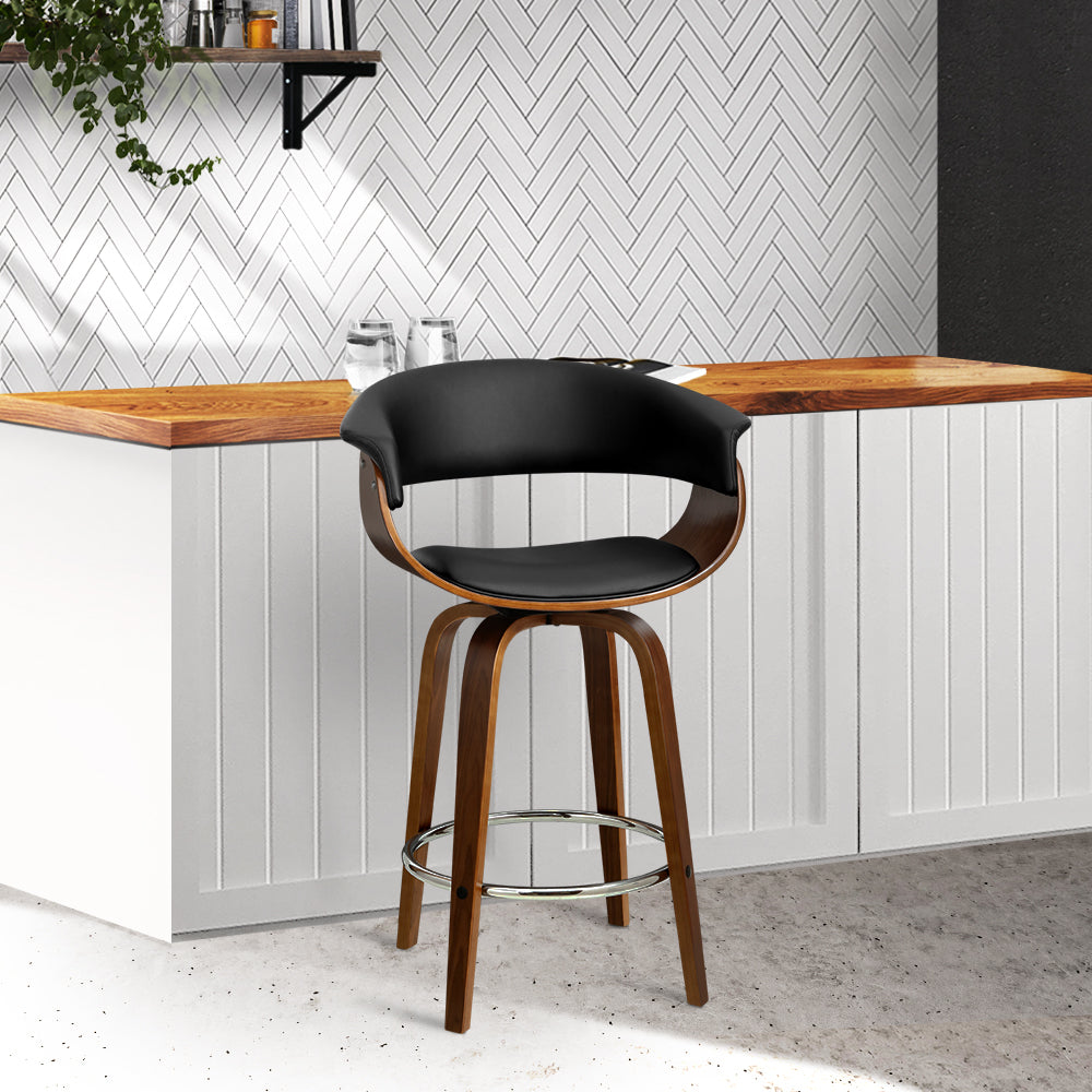 Artiss Swivel PU Leather Bar Stool - Wood and Black-Furniture &gt; Bar Stools &amp; Chairs - Peroz Australia - Image - 1