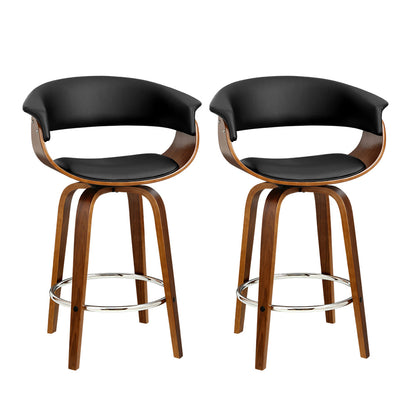 Artiss Set of 2 Swivel PU Leather Bar Stool - Wood and Black-Furniture &gt; Bar Stools &amp; Chairs - Peroz Australia - Image - 2