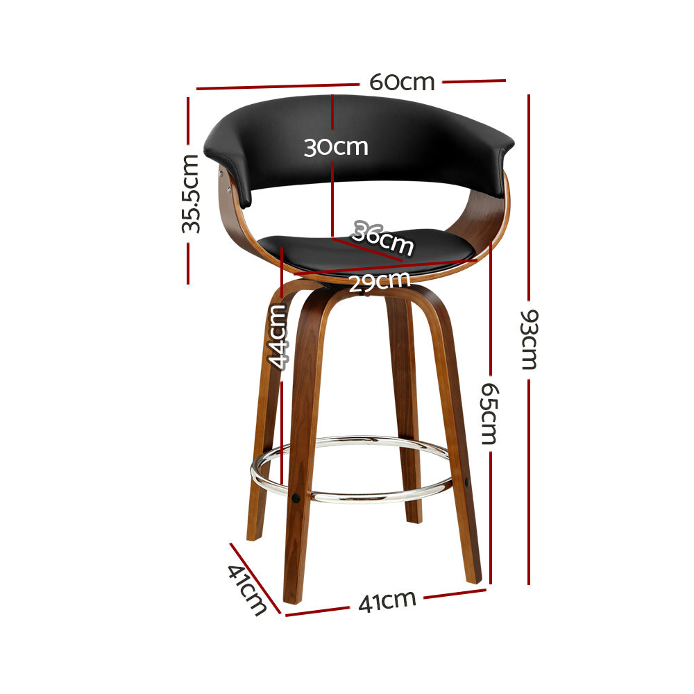 Artiss Set of 2 Swivel PU Leather Bar Stool - Wood and Black-Furniture &gt; Bar Stools &amp; Chairs - Peroz Australia - Image - 3