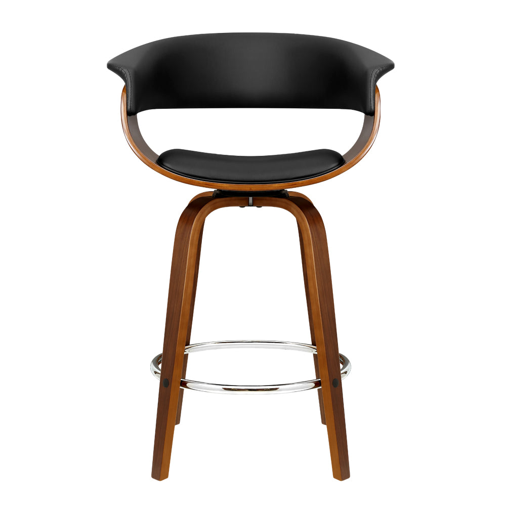 Artiss Set of 2 Swivel PU Leather Bar Stool - Wood and Black-Furniture &gt; Bar Stools &amp; Chairs - Peroz Australia - Image - 4
