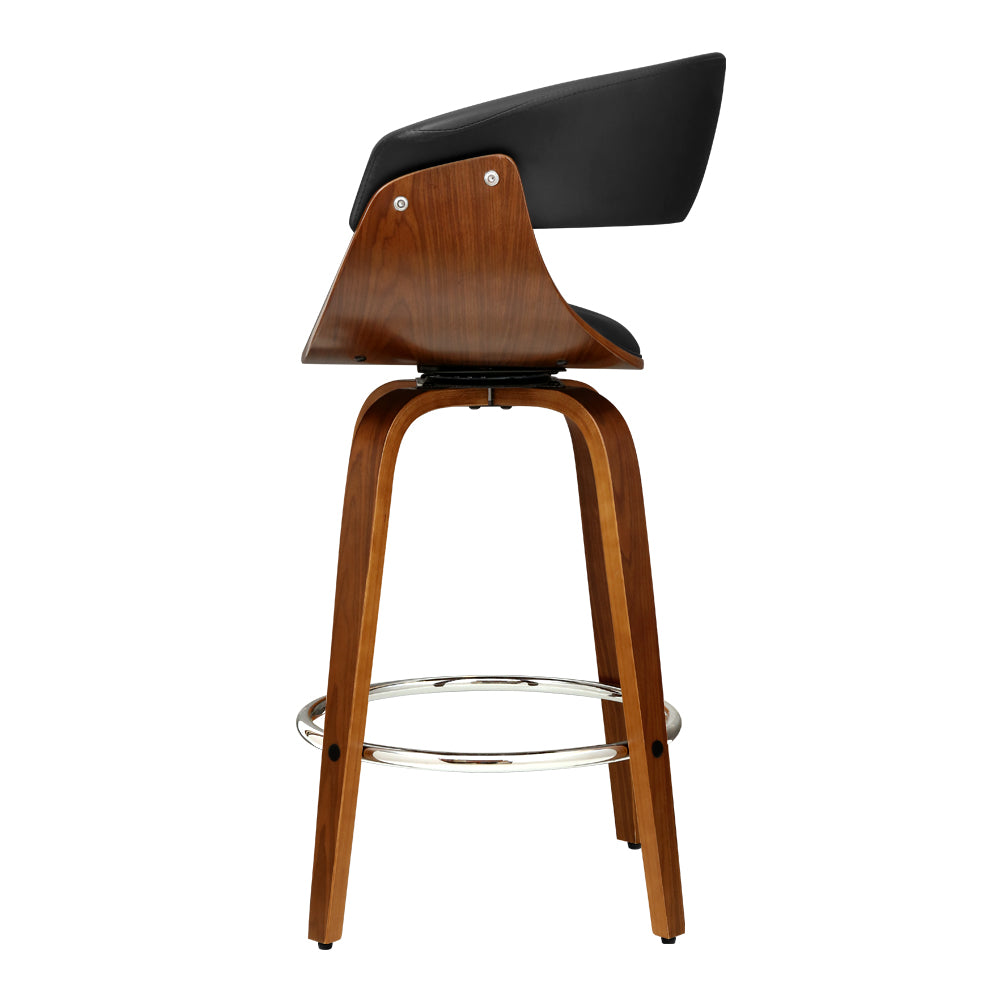 Artiss Set of 2 Swivel PU Leather Bar Stool - Wood and Black-Furniture &gt; Bar Stools &amp; Chairs - Peroz Australia - Image - 5