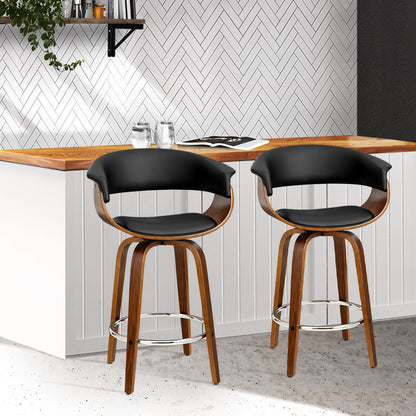 Artiss Set of 2 Swivel PU Leather Bar Stool - Wood and Black-Furniture &gt; Bar Stools &amp; Chairs - Peroz Australia - Image - 1
